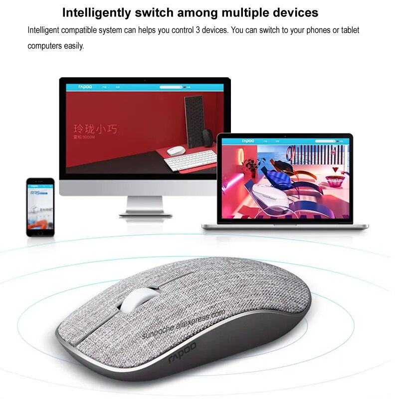 Rapoo PLUS Multi-mode Wireless Mouse, Bluetooth 3.0/4.0 RT 2.4G Easy-Switch Connects to Laptop Tablet Smart-Phone, Silent Mice