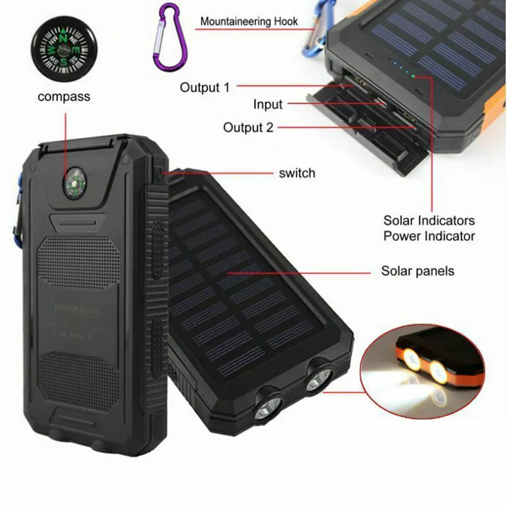 Solar Power Bank 50000mAh Portable LED Light Battery External USB Charger Travel Waterproof PowerBank For IPhone Xiaomi Samsung