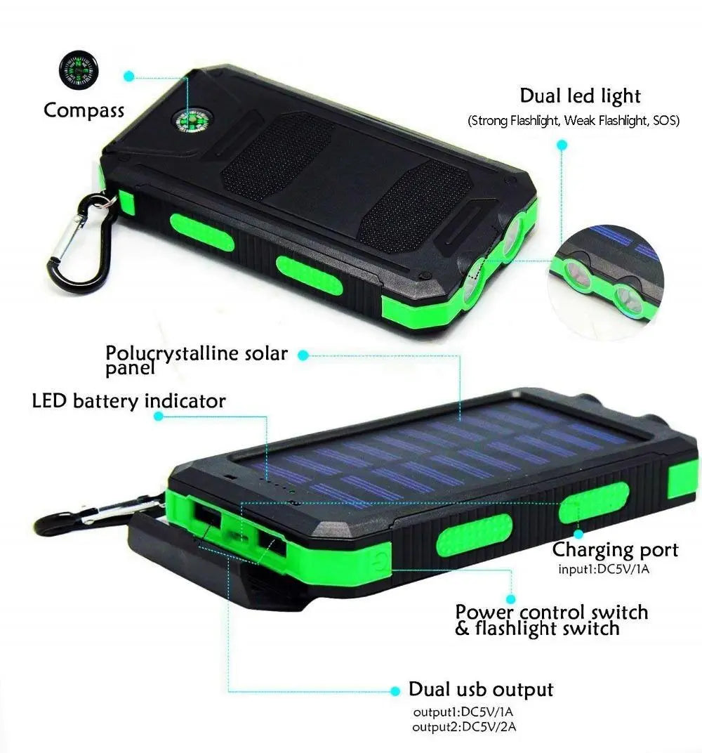 Solar Power Bank 50000mAh Portable LED Light Battery External USB Charger Travel Waterproof PowerBank For IPhone Xiaomi Samsung