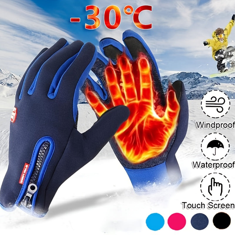 1pair Warm And Waterproof Touchscreen Gloves For Winter Sports