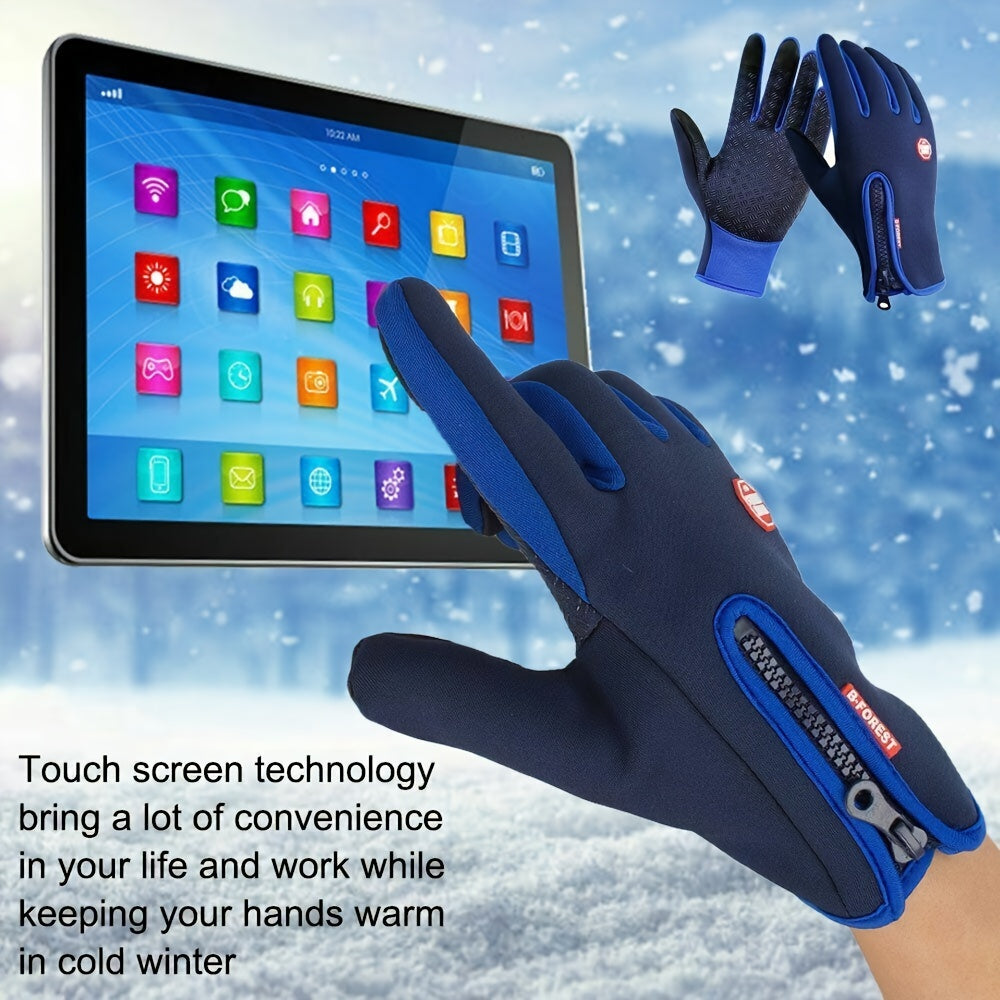 1pair Warm And Waterproof Touchscreen Gloves For Winter Sports