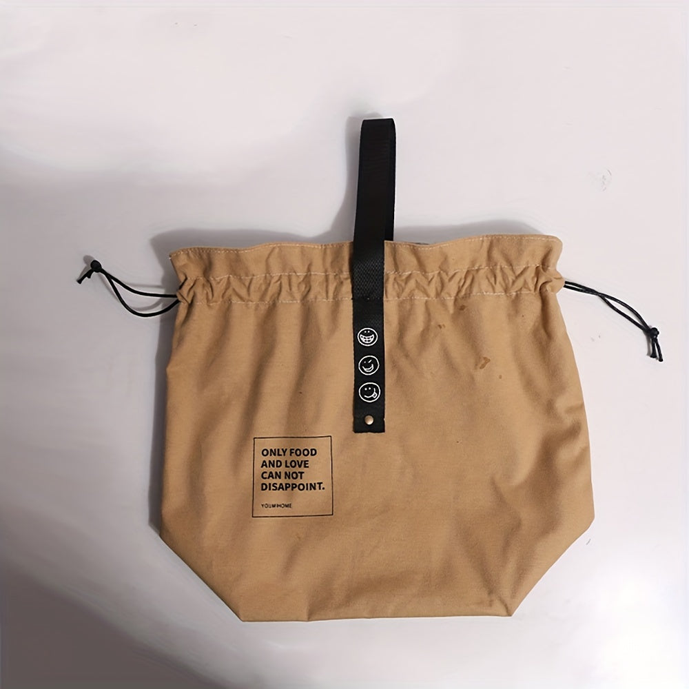 Simple Lunch Handbag, Insulated Drawstring Design Handbag, Letter Printed Lunch Box Bag For Work Picnic