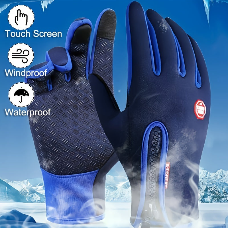 1pair Warm And Waterproof Touchscreen Gloves For Winter Sports